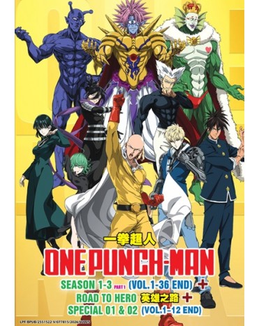 ENG DUB * ONE PUNCH MAN SEASON 1-3 (VOL.1-36 END)  + ROAD TO HERO  + SPECIAL 01&02 (VOL.1-12END) 